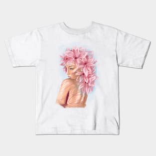 Pretty young girl with flowers in hair Kids T-Shirt